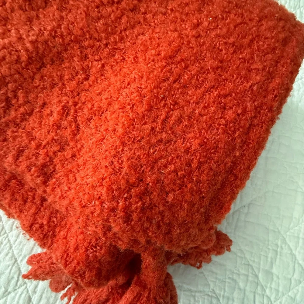 West Elm Vibrant Orange Knit Throw with Tassels